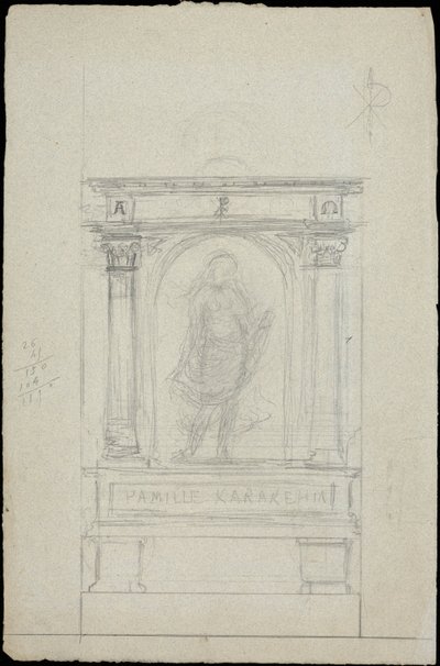 Skizze eines Grabmals für die Familie Karakehia auf dem Friedhof Père Lachaise in Paris von Adolphe Victor Geoffroy Dechaume